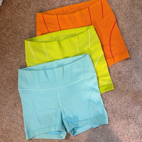 Offline Pants - Offline by Aerie Ribbed High-Waist Bike Shorts Bundle - XL — Orange, Lime, Aqua